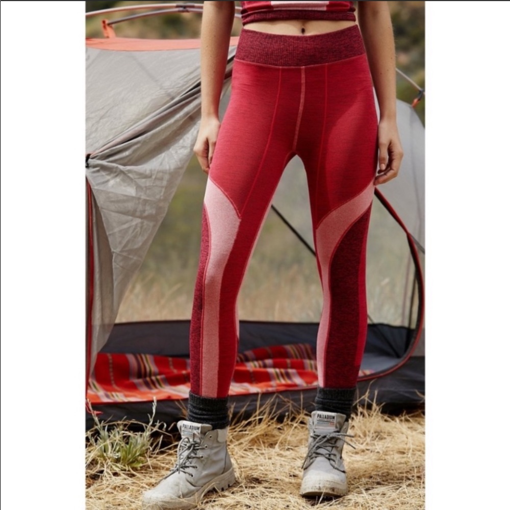 NWT Free People red leggings high waist rise pop-life pink red combo patchwork - Picture 9 of 11